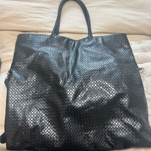 ANTHROPOLOGIE Woven Slouchy Tote Shoulder Vegan Leather Hobo Bag Black